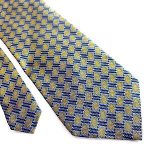Jos A Bank Blue Yellow Woven‎ Geometric Long Silk Tie